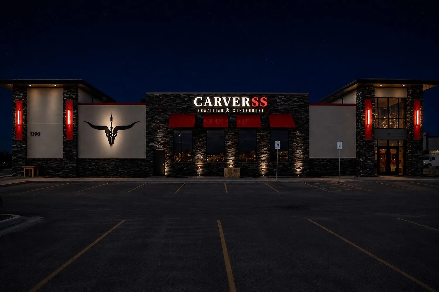 The Carverss building in Billings at night